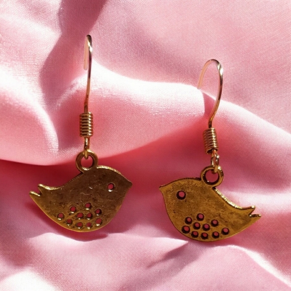 Brass Bird Drop Earrings - Picture 1 of 2